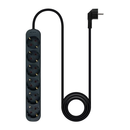 Régua de tomadas Nanocable 10.37.0006-NS-BK 6 tomadas proteção infantil 1,4 m preta