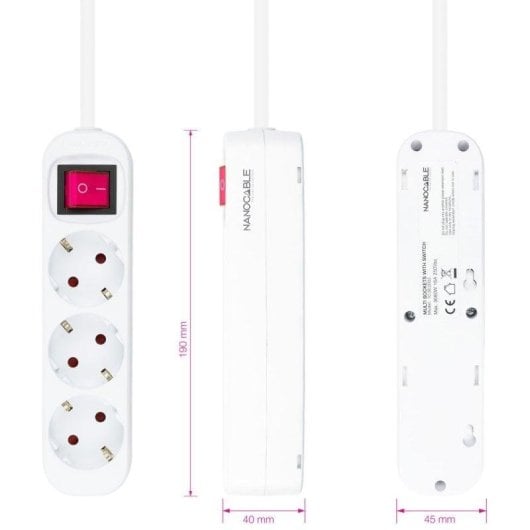 Multiprise Nanocable 10.38.0003 3 Prises avec Interrupteur Protection enfants 1.4 m Blanc