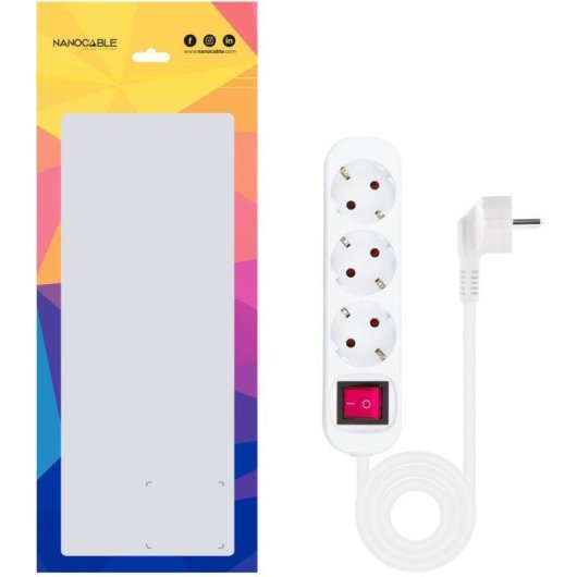Multiprise Nanocable 10.38.0003 3 Prises avec Interrupteur Protection enfants 1.4 m Blanc