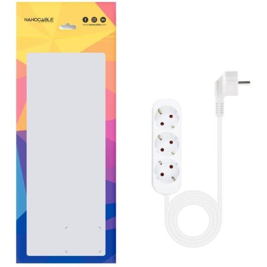 Régua de tomadas Nanocable 10.38.0003-NS 3 Tomadas Proteção Infantil Cabo 1,4 m Branco