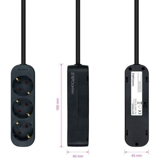 Multiprise Nanocable 10.38.0003-NS-BK 3 Prises Interrupteur Protection Enfant 1,4 m Noire