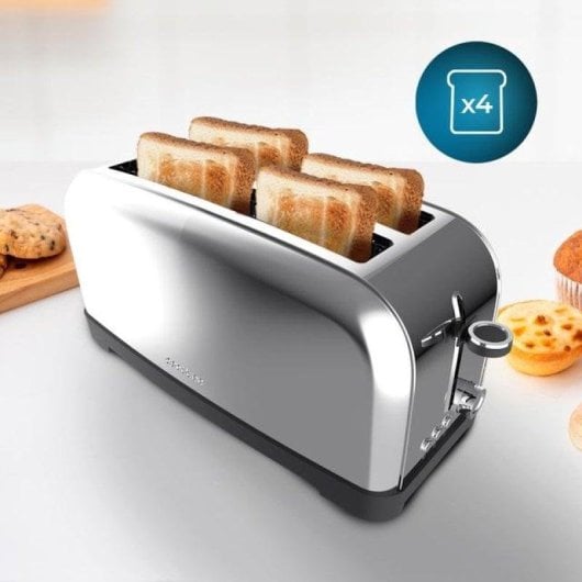 Tostadora Cecotec Toastin' time 1500 Inox Lite 4 rebanadas ranura ancha acero inoxidable