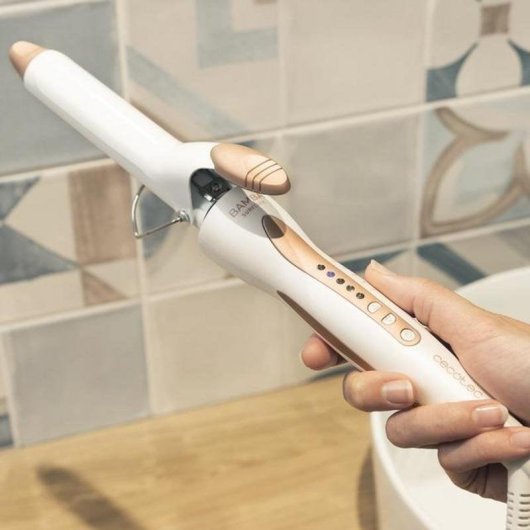 Enrolador de Cabelo Cecotec Bamba SurfCare Curly Titânio Turmalina Keratina 25mm 120-200°C 5 Níveis Desligamento Automático Prata Branco