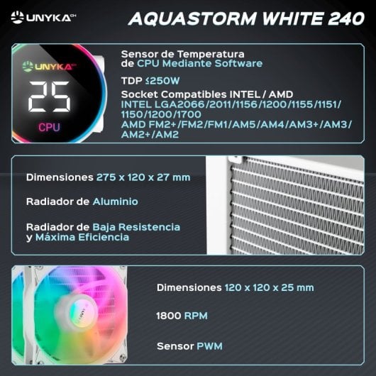 Kit di raffreddamento a liquido UNYKach AquaStorm White 240 240 mm bianco