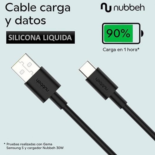 Nubbeh Borealis Cable USB-A a USB-C de Silicona Líquida 1.5m 3a 18W Negro