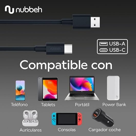 Nubbeh Borealis Cable USB-A a USB-C de Silicona Líquida 1.5m 3a 18W Negro