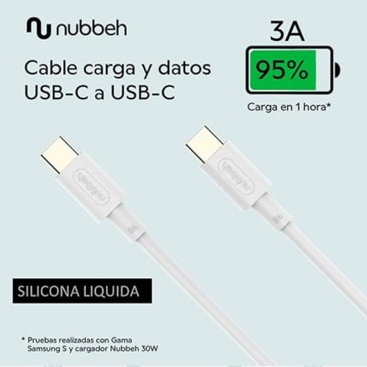 Nubbeh Borealis Cable USB-C a USB-C de Silicona Líquida 1.5m 3a 60W Blanco