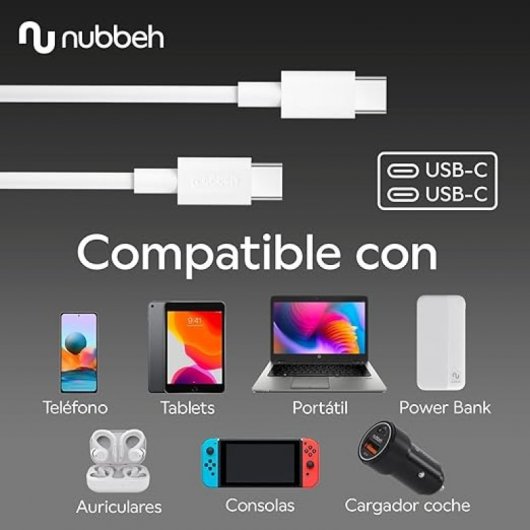 Nubbeh Borealis Cable USB-C a USB-C de Silicona Líquida 1.5m 3a 60W Blanco