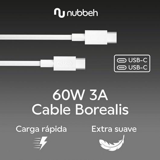 Nubbeh Borealis Cable USB-C a USB-C de Silicona Líquida 1.5m 3a 60W Blanco