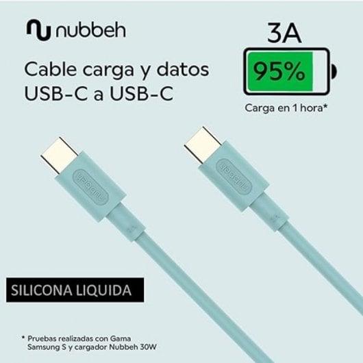 Nubbeh Borealis Cable USB-C a USB-C de Silicona Líquida 1.5m 3a 60W Turquesa
