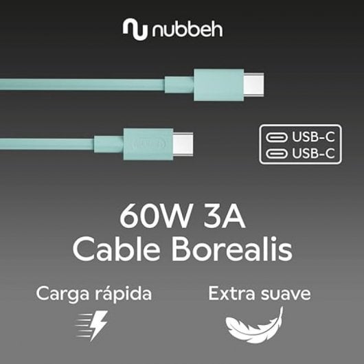 Nubbeh Borealis Cable USB-C a USB-C de Silicona Líquida 1.5m 3a 60W Turquesa