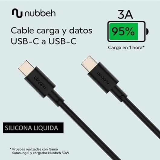 Nubbeh Borealis Cable USB-C a USB-C de Silicona Líquida 1.5m 3a 60W Negro