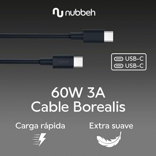 Nubbeh Borealis Cable USB-C a USB-C de Silicona Líquida 1.5m 3a 60W Negro