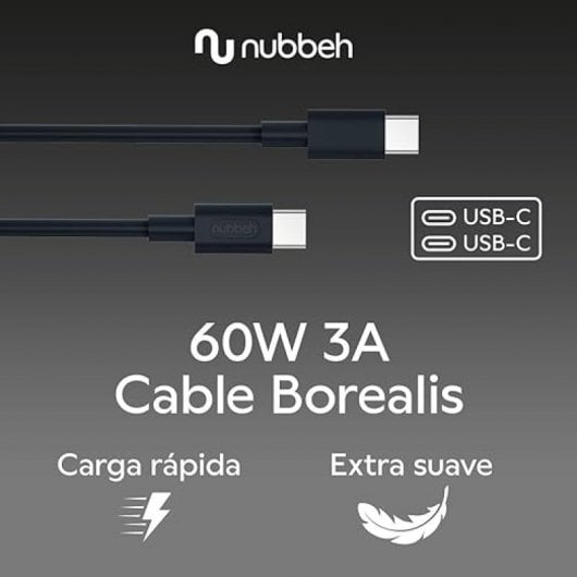 Cavo Nubbeh Borealis da USB-C a USB-C in silicone liquido 1,5 m 3a 60 W Nero