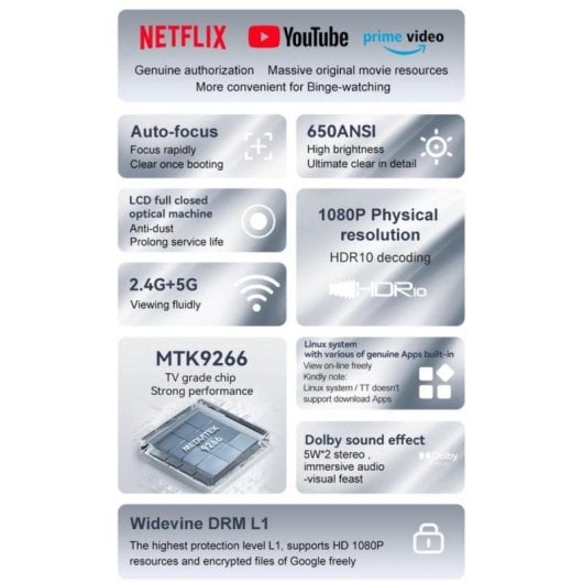 Beamer Wanbo TT FullHD 650 Lumen 120" LED LCD Smart tragbar Dolby Atmos Netflix