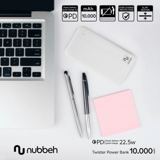 Nubbeh Twister Powerbank 10000mAh USB-A/USB-C QC Blanco