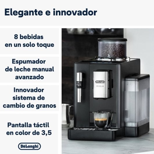 DeLonghi Rivelia Cafetera Superautomática con Molinillo Integrado 19 Bares Negra