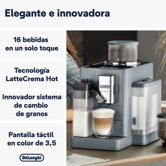 DeLonghi Rivelia Cafetera Superautomática con Depósito de Leche Y Molinillo Integrado 19 Bares Gris