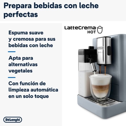 DeLonghi Rivelia Cafetera Superautomática con Depósito de Leche Y Molinillo Integrado 19 Bares Gris