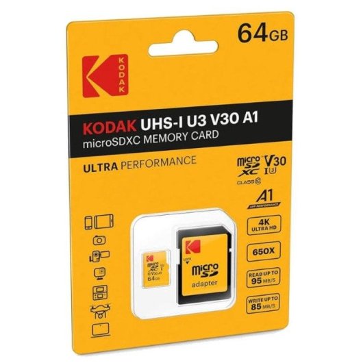 Tarjeta MicroSD Kodak Ultra Performance 64 GB UHS-I U3 V30 A1 con Adaptador