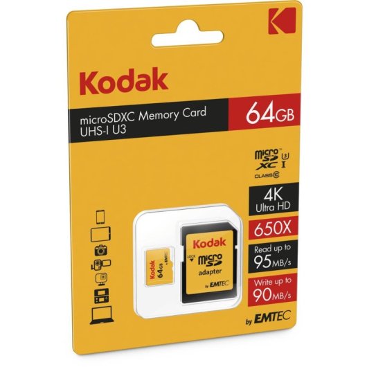 Tarjeta MicroSD Kodak Ultra Performance 64 GB UHS-I U3 V30 A1 con Adaptador