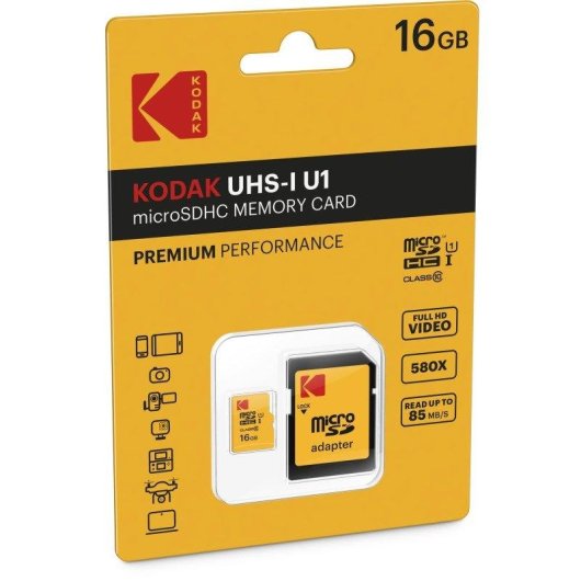 Carte mémoire Kodak Premium Perfomance MicroSDHC 16GB Classe 10 avec adaptateur