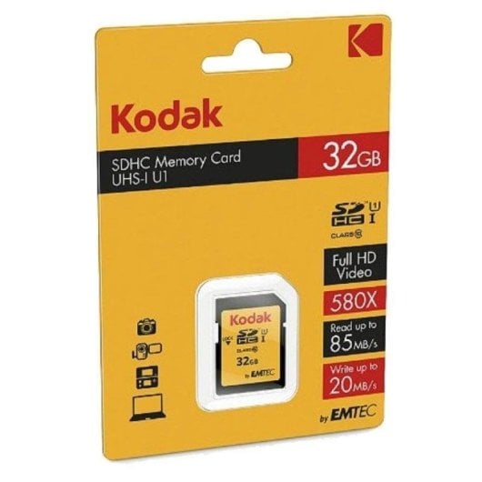 Carte Kodak EKMSD32GHC10K 32GB SDHC UHS-I Classe 10 90MB/s