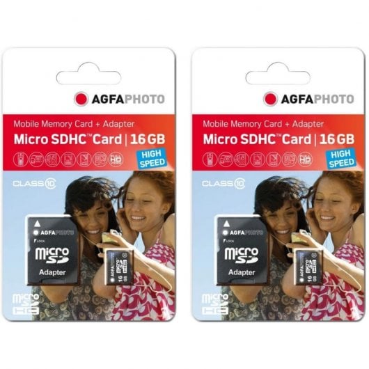 Agfaphoto Pack de 2 Cartões De Memória MicroSDHC 16GB Classe 10 com Adaptador