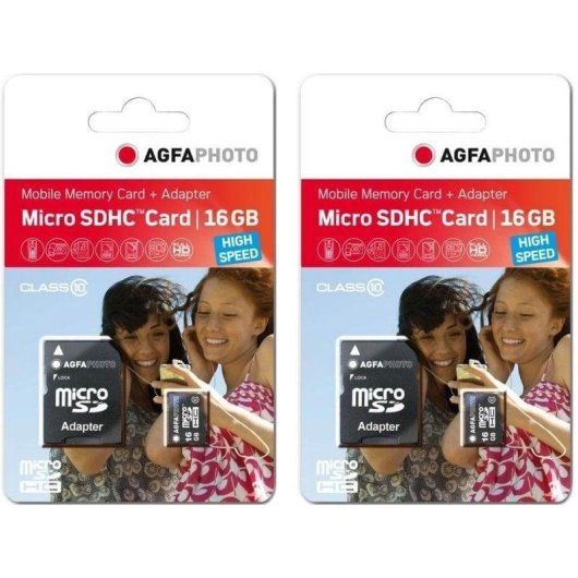 Cartão Agfaphoto MicroSDHC 16GB Classe 10 Pack 2 Adaptador SD