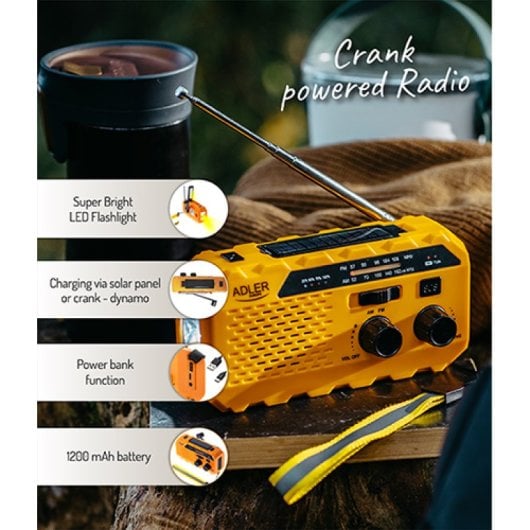 Adler AD 1197 Radio Solar Portátil con Linterna Naranja