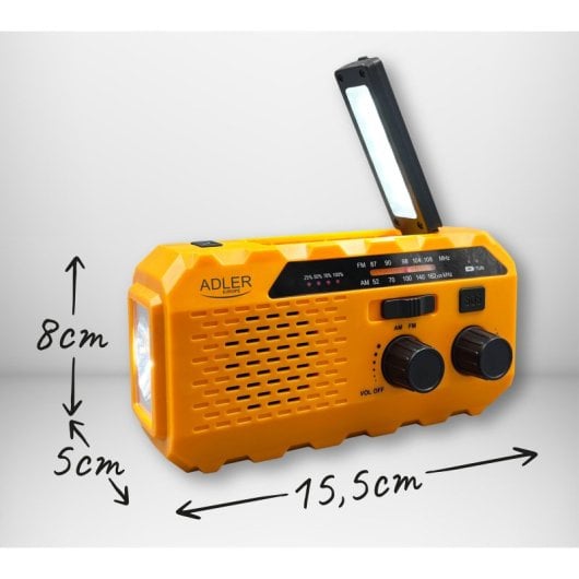 Adler AD 1197 Radio Solar Portátil con Linterna Naranja