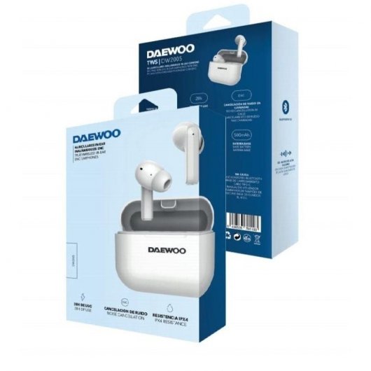 Cuffie wireless Daewoo In-Ear DW2005 con cancellazione del rumore e custodia di ricarica bianche