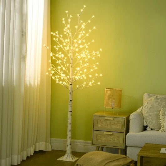 Homcom Árbol Sintético con 180 Luces LED Blanco Cálido IP44 Brillo Ajustable 21.5x21.5x180cm Blanco