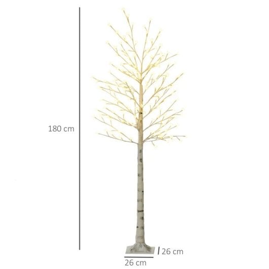 Homcom Árbol Sintético con 180 Luces LED Blanco Cálido IP44 Brillo Ajustable 21.5x21.5x180cm Blanco
