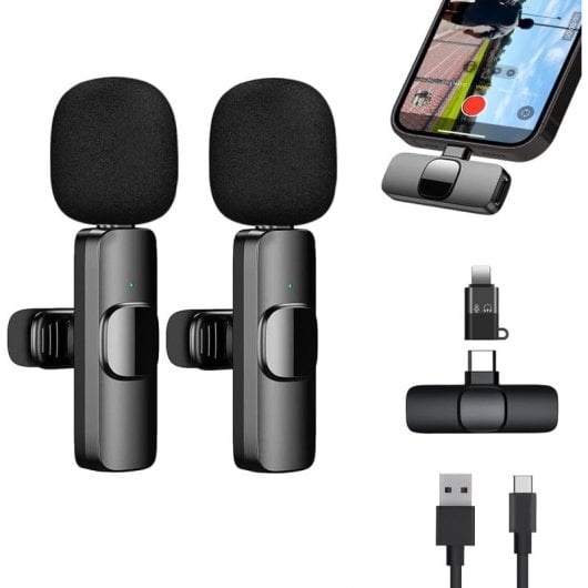 Icoveri Pack 2 Micrófonos Profesionales de Solapa Portátil para iPhone y Android
