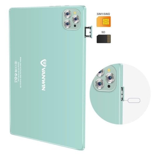 Tablet Vanwin V62 WiFi + 4G 10,1" 4GB 64GB Verde con Stylus Pen y teclado, cámara trasera 13 MP