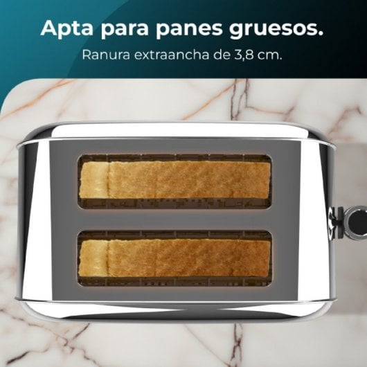 Cecotec Toastin' time 850 Inox Tostapane 2 Fette Corte e Supporto per Rullini 850W in Argento
