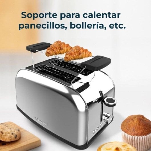 Toaster Cecotec Toastin' time 850 Inox 2 Scheiben Kurze Schlitze Edelstahl 850W Brötchenaufsatz