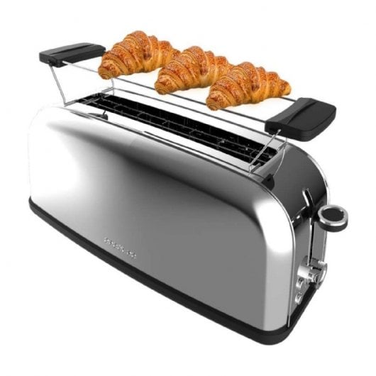 Cecotec Toastin' time 850 Inox Long Tostador 1 Rebanada Larga y Soporte para Panecillos en Plata