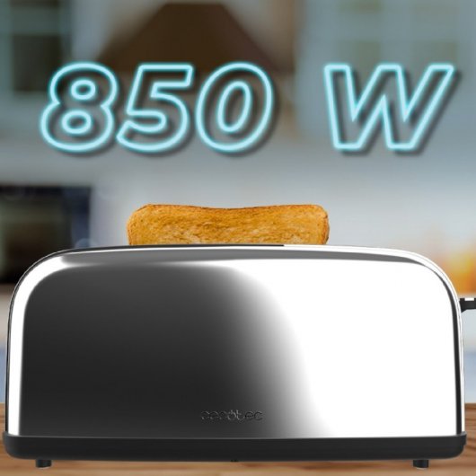 Cecotec Toastin' time 850 Inox Long Tostador 1 Rebanada Larga y Soporte para Panecillos en Plata