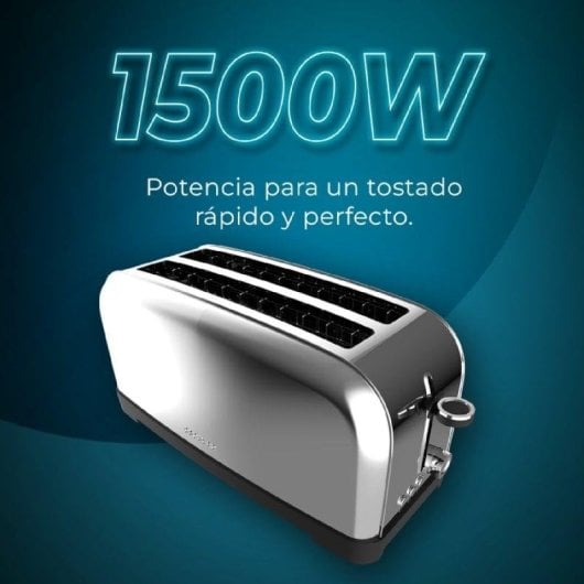 Tostadora Cecotec Toastin' time 1500 Inox 2 lange Schlitze Edelstahl 1500 W Brötchenaufsatz