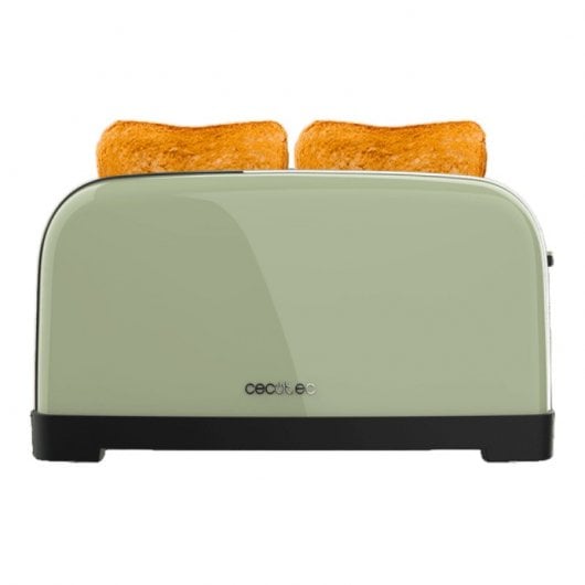 Cecotec Toastin' time 1500 Green Tostadora con 2 Rebanadas Largas y Soporte de Panecillos en Verde