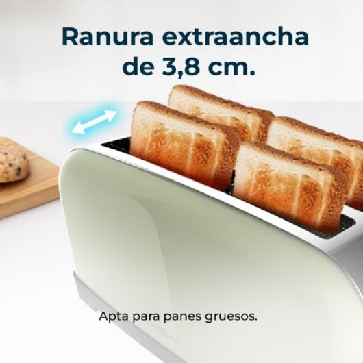 Cecotec Toastin' time 1500 Green Tostadora con 2 Rebanadas Largas y Soporte de Panecillos en Verde