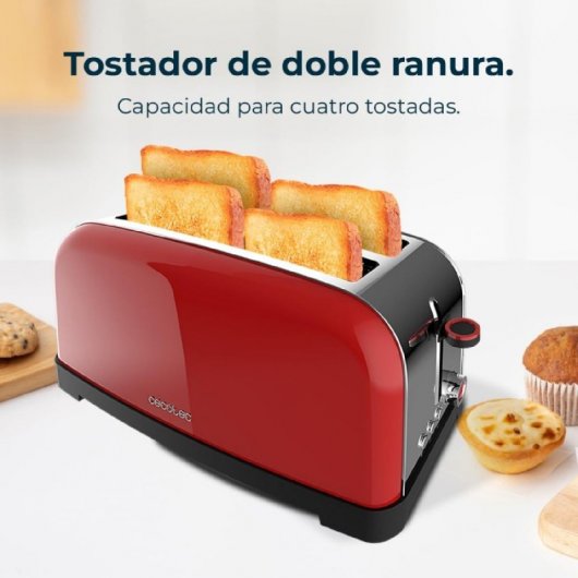 Cecotec Toastin' time 1500 Red Lite Tostadora con 2 Rebanadas Largas 1500W en Rojo