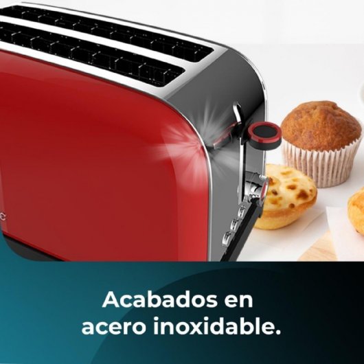 Cecotec Toastin' time 1500 Red Lite Tostadora con 2 Rebanadas Largas 1500W en Rojo