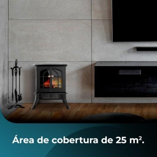 Chaminé Elétrica Cecotec ReadyWarm 2000 Flames 2000W Preto Termostato Efeito Chama