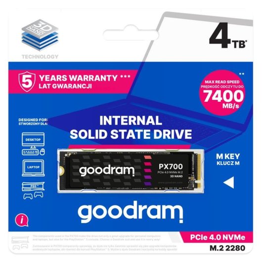 Disco Duro Goodram PX700 4TB SSD M.2 PCIe 4.0 NVMe 7400 MB/s + Dissipatore Grafene