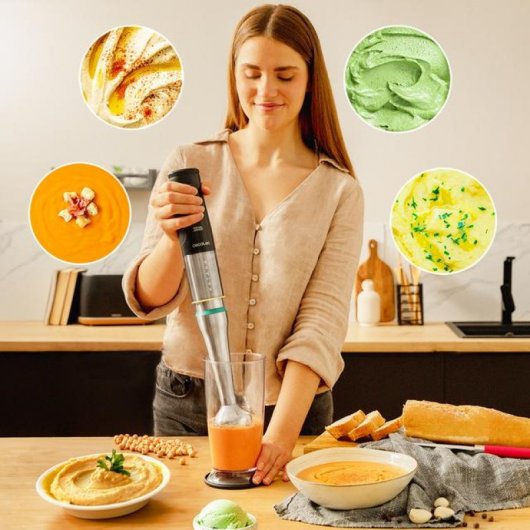 Cecotec Katana 15 Cream B Batidora de Mano Antisalpicaduras con Pie Extra Largo 0.8L 1500W Negro