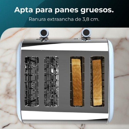 Cecotec Toastin' time 1700 Double Blue Tostadora 4 Rebanadas Cortas y Soporte de Panecillos Azul