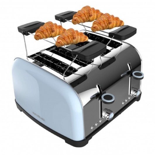 Cecotec Toastin' time 1700 Double Blue Tostadora 4 Rebanadas Cortas y Soporte de Panecillos Azul